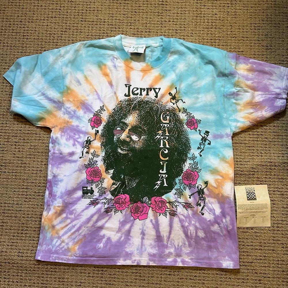 ONLINE CERAMICS- NEW- Tie-Dye Jerry Garcia ROSEBUD Graphic T-Shirt - Picture 4 of 11